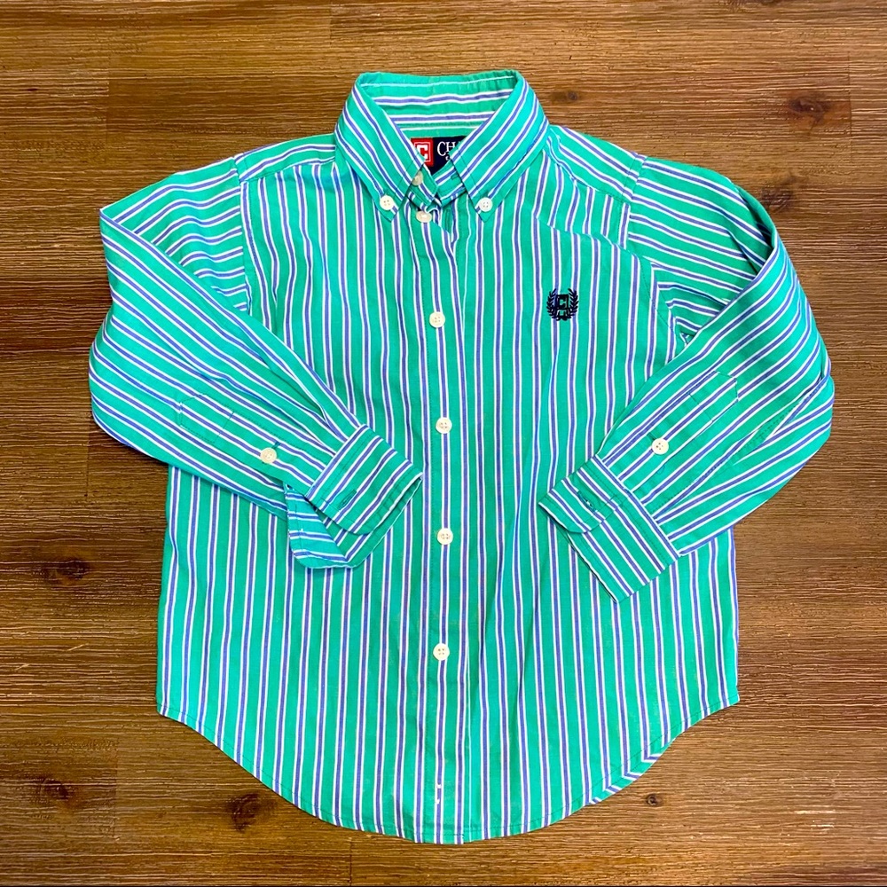 🟡EUC🟡 Chaps Green Striped Button Down Shirt - Kids Size 4